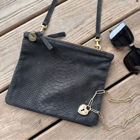 Clare Vivier Double Sac Bretelle Python Leather Snake Black Crossbody Purse - Picture 1 of 14